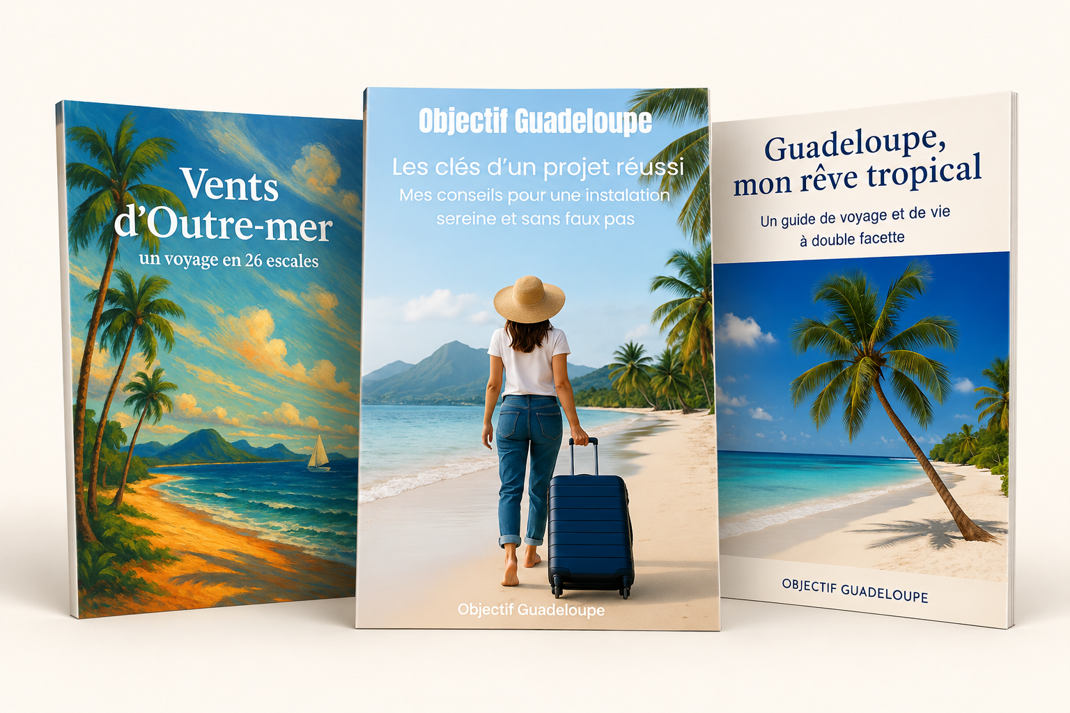 Trois guides Objectif Guadeloupe présentés sous forme de livrets fins